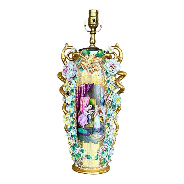 Vintage Regency Capodimonte Table Lamp For Sale