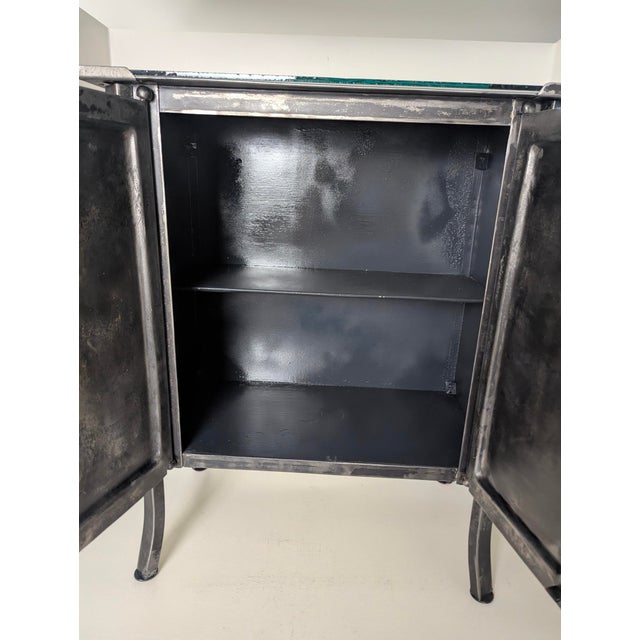 Gray Vintage Industrial Cabinet in Steel Cabinet with Glass Top, Pre-1900s For Sale - Image 8 of 17