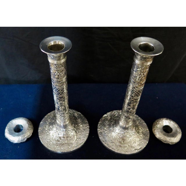 Early 20th Century Silver-plate Candlesticks with Continental Design - A Pair For Sale In New York - Image 6 of 12