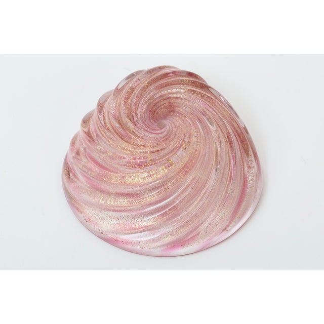 Vintage Murano Style Swirled Snail Glass Bowl With Gold Aventurine Pink, Raspberry For Sale - Image 10 of 10