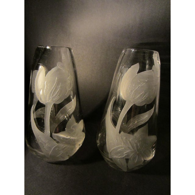 Pair of Early 19th Century Etched Tulips Cameo Glass Vases Signed Legras France For Sale - Image 15 of 17