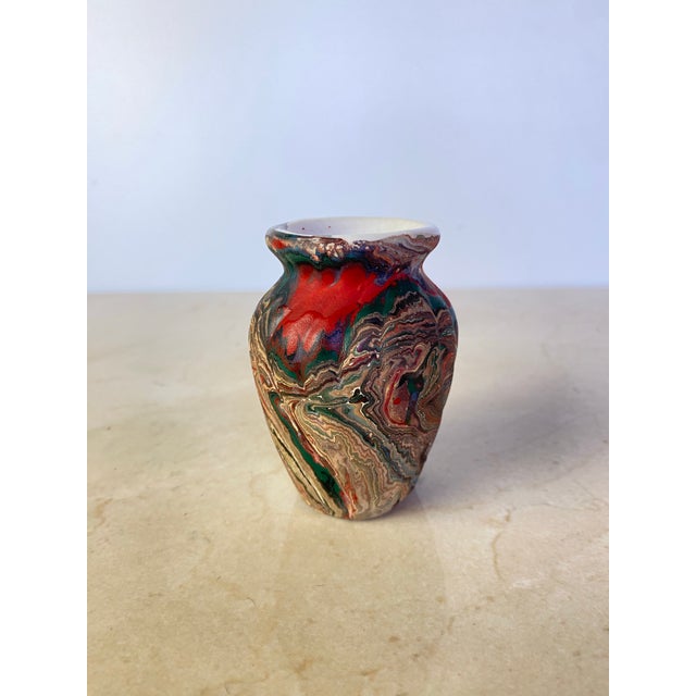 Contemporary Vintage Marbled Porcelain Bud Vase in the Style of Nemadji or Ozark Pottery, Swirl Glaze Ceramic Vessel For Sale - Image 3 of 8