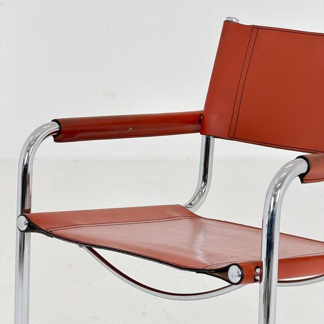 Mid-Century Bauhaus Leather B34 Armchairs by Mart Stam & Marcel Breuer for Fasem, Italy, 1985 For Sale - Image 9 of 18