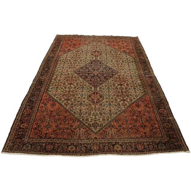 Rustic Antique Persian Farahan Rug For Sale - Image 3 of 11