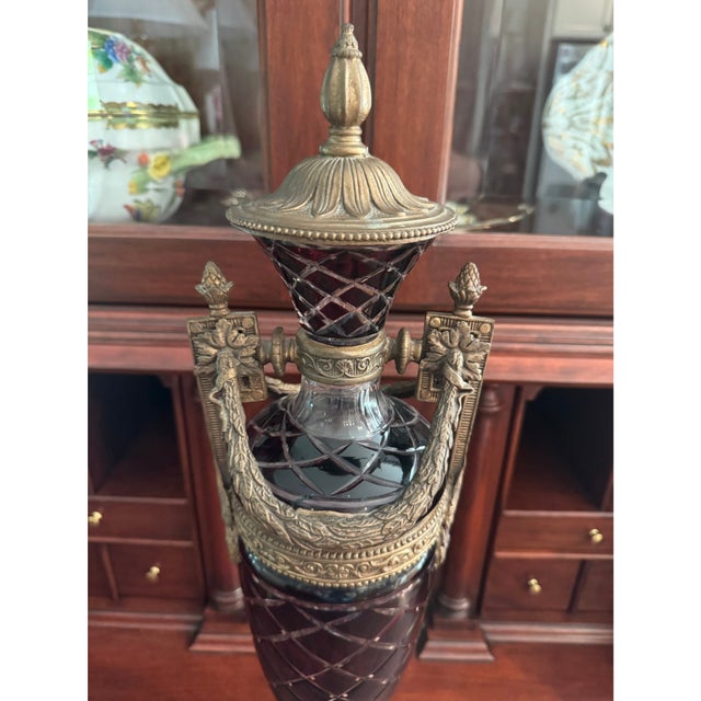 Ruby Red Tall Statement Antique Ruby Cut to Clear Crystal Lidded Urn With Second Empire Style Bronze Mounts For Sale - Image 8 of 18