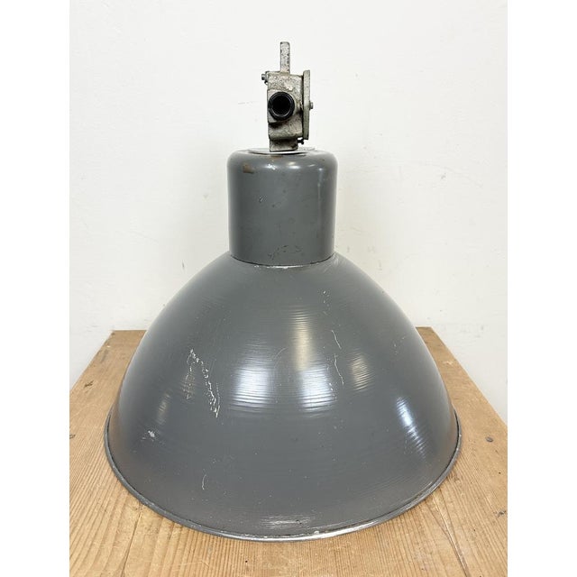 Industrial Grey Aluminium Pendant Lamp from Polam Wilkasy, 1960s For Sale - Image 13 of 18