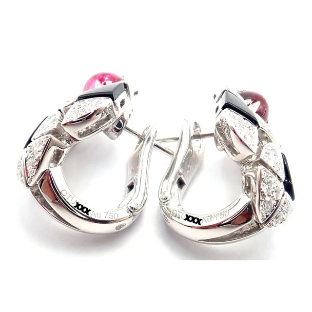 Cartier Cartier Beautes Du Monde White Gold Diamond Rubellite Onyx Earrings, Pair For Sale - Image 4 of 9