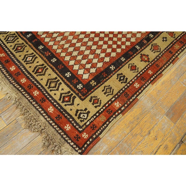 1880s Red Checkerboard W. Antique Persian Kurdish Rug 3'9"x6'10" Handknotted Wool Carpet For Sale In New York - Image 6 of 6