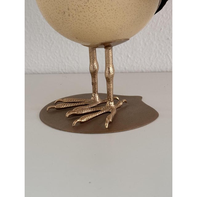 Cream Vintage Italian Brass and Ostrich Egg Bird Sculpture by Antonio Pavia, 1970s For Sale - Image 8 of 12