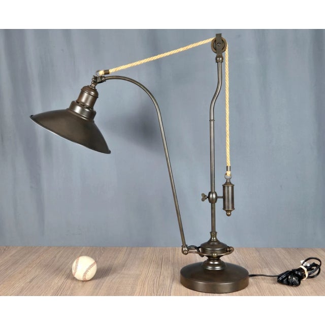 Brown Pottery Barn Glendale Task Pulley Industrial Table Lamp For Sale - Image 8 of 16
