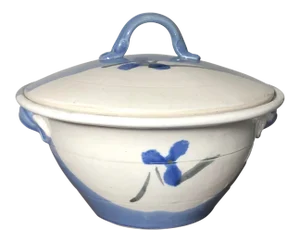 Blue and Cream Signed Studio Pottery Covered Tureen