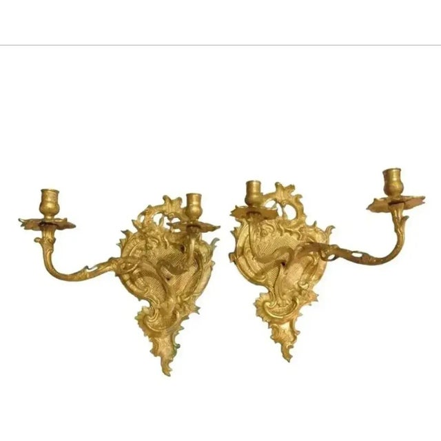 19th Century Ornate French Rococo Gilt Bronze Wall Sconces - A Pair For Sale - Image 10 of 11
