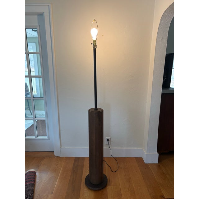 Wood Industrial Floor Lamp Made From Repurposed Old Conveyor Belt For Sale - Image 7 of 12