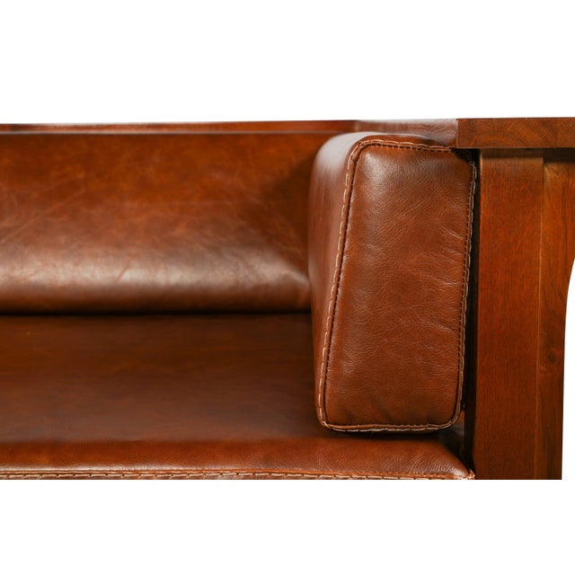 Mission / Craftsman Cubic Slat Side Sofa - Chestnut Brown Leather For Sale - Image 4 of 6