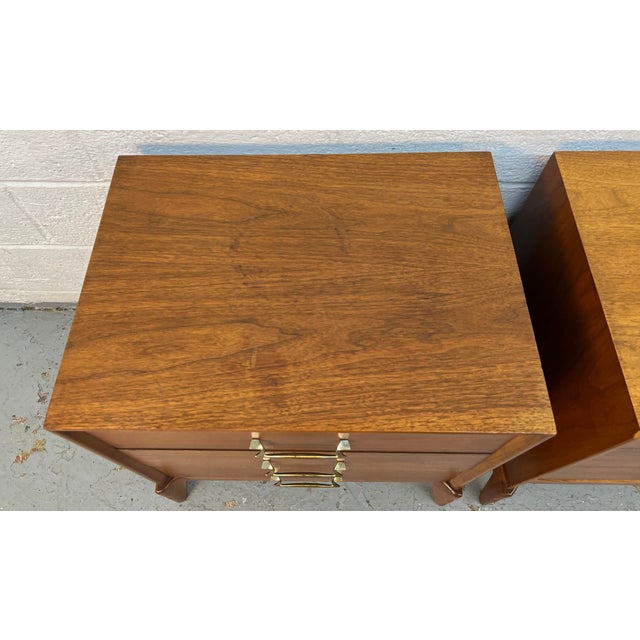 Mid 20th Century Mid-Century Modern Three Drawer Walnut Nightstands, A Pair For Sale - Image 5 of 14