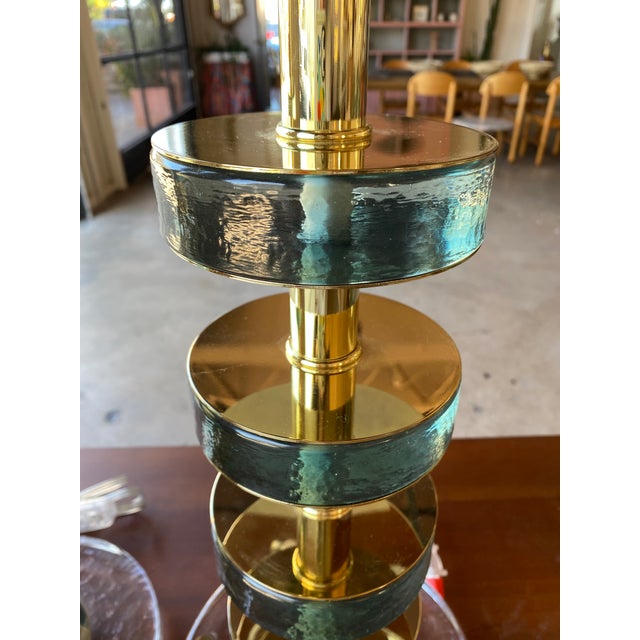 - Murano style blown glass in Fontana Green - Brass accents - Made in Italy