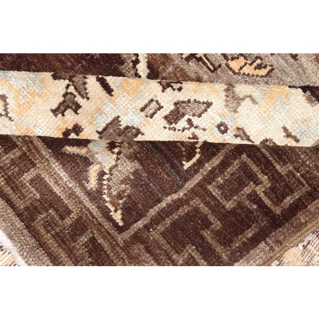 Mid 20th Century Brown Background Floral Medallion Vintage Turkish Kars Rug in Ivory and Taupe For Sale - Image 10 of 14