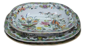 Antique Stephan Folch Ironstone Imari Bamboo & Basket China Serving Platters - Set of 3