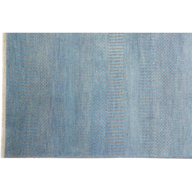 2020s Modern Savannah Wool Runner Handmade With Subtle Geometric Motif in Light Blue For Sale - Image 4 of 7