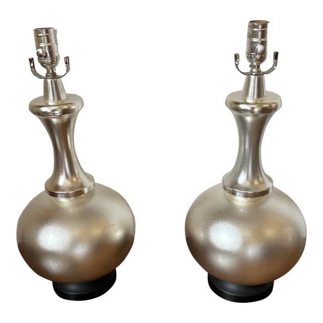 Pair of 1990s Silver-Painted Lamps For Sale