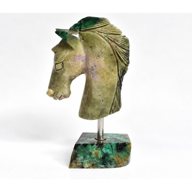 Gemstone Emerald Horse Bust Sculpture Full Emerald Base Hand Carved For Sale In Los Angeles - Image 6 of 14