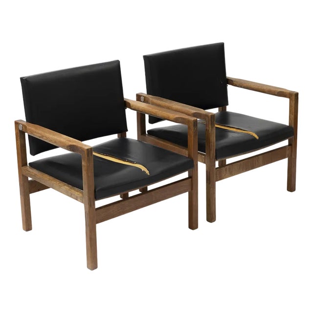 Set of Vintage Danish Tiltback Chairs in Oak and Leatherette, 1960s For Sale