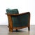 This elegant Pair of Art Deco Curved Walnut Armchairs in Eucalyptus Velvet w/ polished Nickel Sabots originated in the...