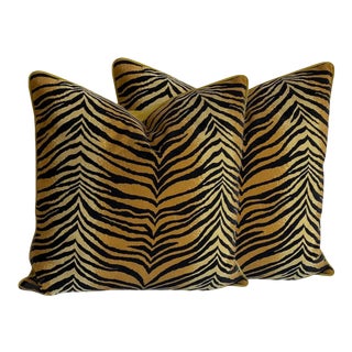 Early 21st Century Tiger Print Velvet Pillows- a Pair For Sale