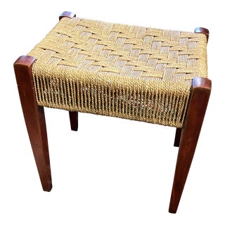 Mid 20th Century Danish Style Mid-Century Twine Bottom Stool For Sale