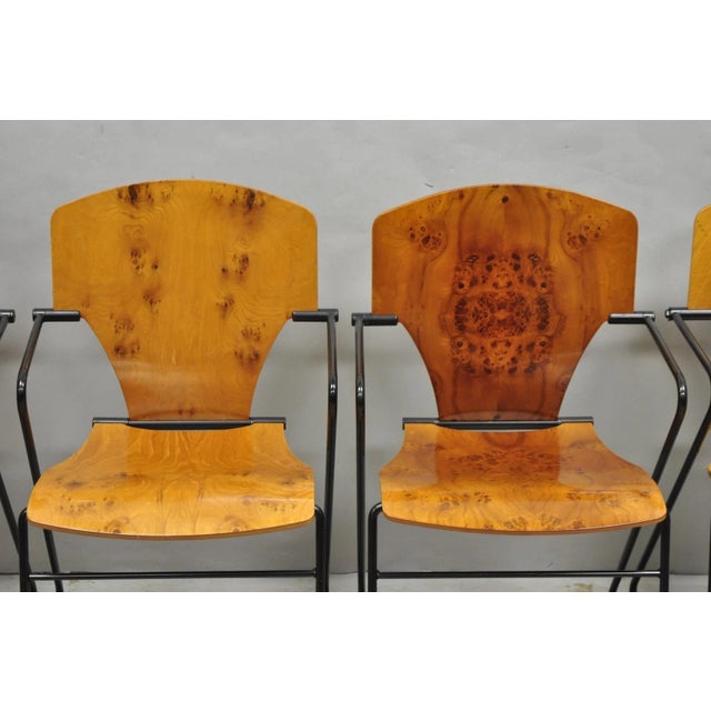 Josep Mora for Egoa Model 300 Mid Century Modern Burl Wood Arm Chair - Set of 4 For Sale - Image 17 of 18