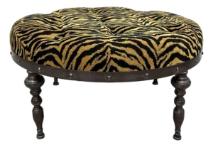 Vintage Tiger Print Tufted Ottoman