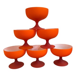 Italian Red and White Incamiciato Murano Glass Bowls by Carlo Moretti, 1959, Set of 6 For Sale