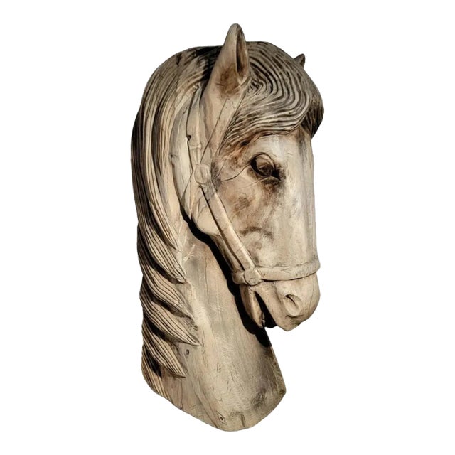 Hand Carved Wood Horse Head For Sale