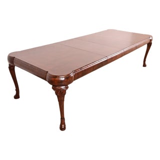 19th Century Antique Queen Anne Burl Wood Extension Dining Table, Newly Refinished For Sale
