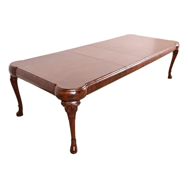 19th Century Antique Queen Anne Burl Wood Extension Dining Table, Newly Refinished For Sale