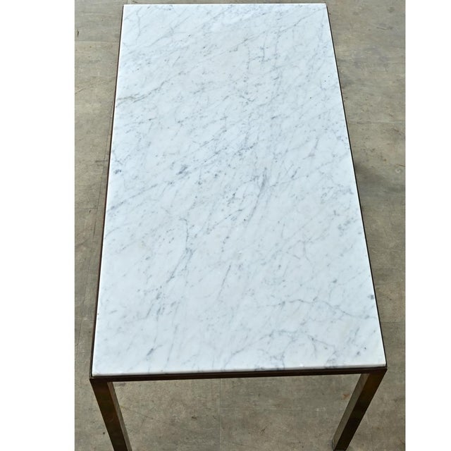 French Early 20th Century White Marble & Brass Coffee Table For Sale - Image 11 of 12