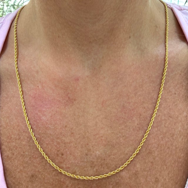 Gold Unisex 14k Yellow Gold 2mm 24” Classic Twisted Spiral Rope Chain Necklace For Sale - Image 8 of 8