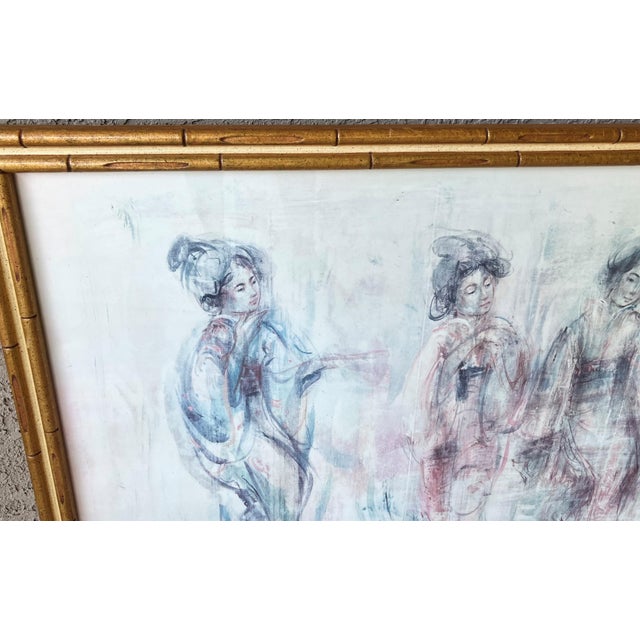 Late 20th-Century “Geisha Girls” Faux Bamboo Frame Lithograph Reproduction Under Glass by Edna Hibel For Sale - Image 13 of 16