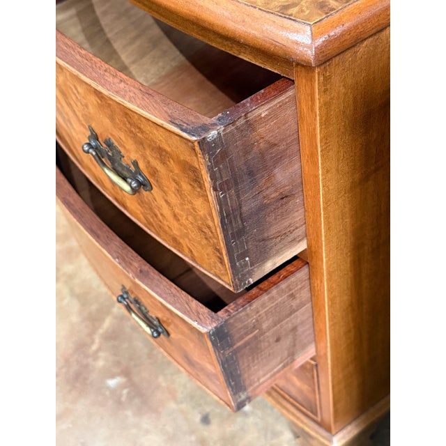 English Bow Front Small Chest of Burr Walnut With Three Drawers For Sale - Image 13 of 14