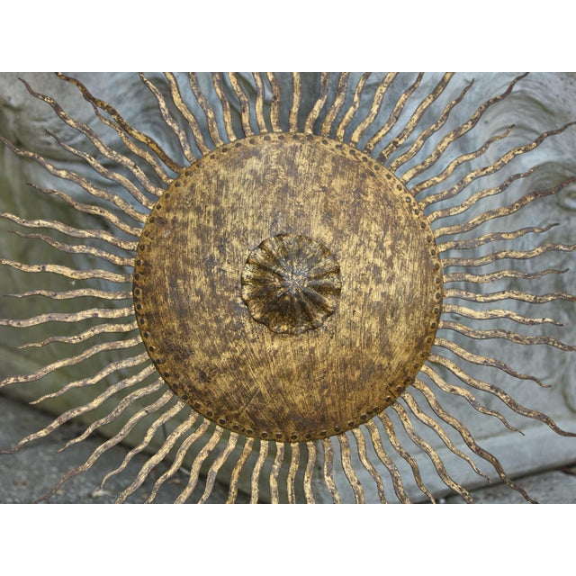 Mid-Century Modern Mid 20th Century Spanish Midcentury Gilt Metal Sunburst Chandelier with Wavy Rays For Sale - Image 3 of 12
