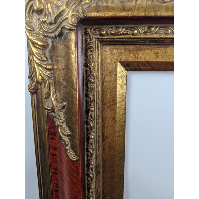 Rococo Ornate Red and Antique Gold Gilt Wood Picture Frame With Baroque-Style Relief For Sale - Image 3 of 12