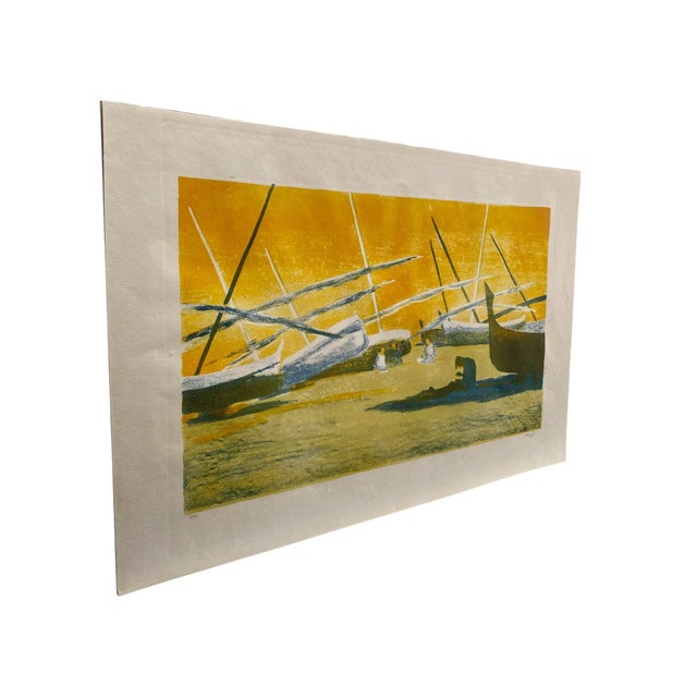 Colour lithograph titled spanish beach by british-born artist enid chauvin (1910–2001), printed by the curwen press and...