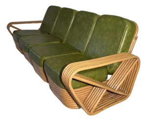 Vintage Paul Frankl Pretzel Rattan Set of Six-Strand 4-Piece Sectional Sofa