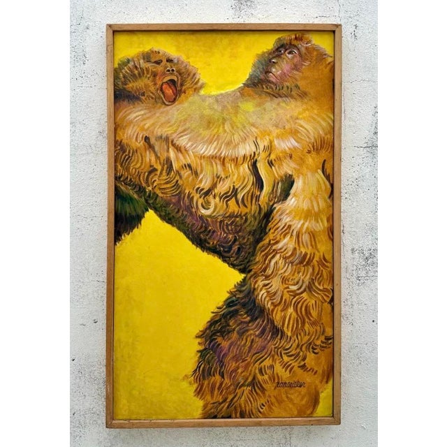 Late 20th Century Vintage Boho Abstract Monkey Painting on Canvas For Sale - Image 5 of 6