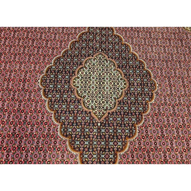Antique Persian Tabriz Mahi Rug, Hand-Knotted Wool & Silk, Herati Geometric Pattern, Pomegranate Red & Tan, 7x10 For Sale In Chicago - Image 6 of 18