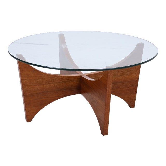Vintage Glass Coffee Table in Teak, 1960s For Sale