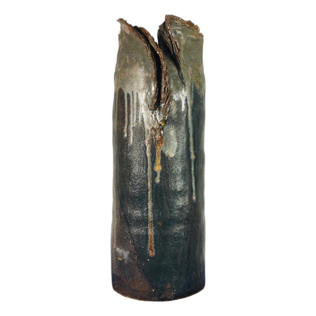 Vintage Abstract Black and Grey Glazed Ceramic Vase, 1960s For Sale
