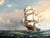 A dramatic and beautifully executed marine oil painting depicting a powerful three-masted clipper ship cutting through...