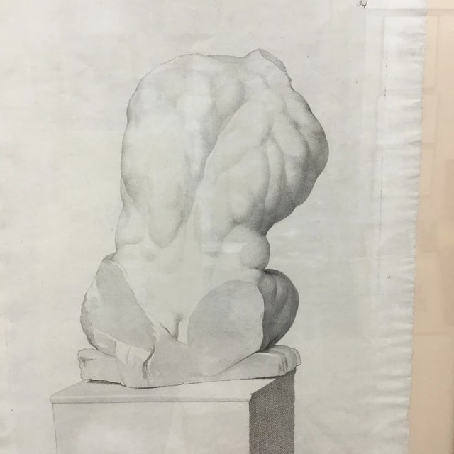 Realism 19th Century French Framed Engraving of Male Torso Sculpture For Sale - Image 3 of 6