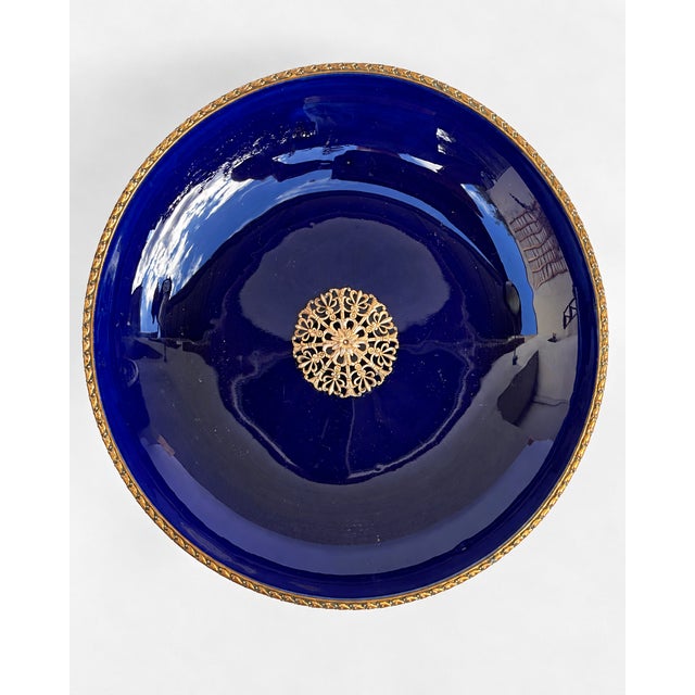 Metal 19th Century Sèvres French Cobalt Blue Porcelain Tazza with Gilt Metal Mounts, 1890s For Sale - Image 7 of 11
